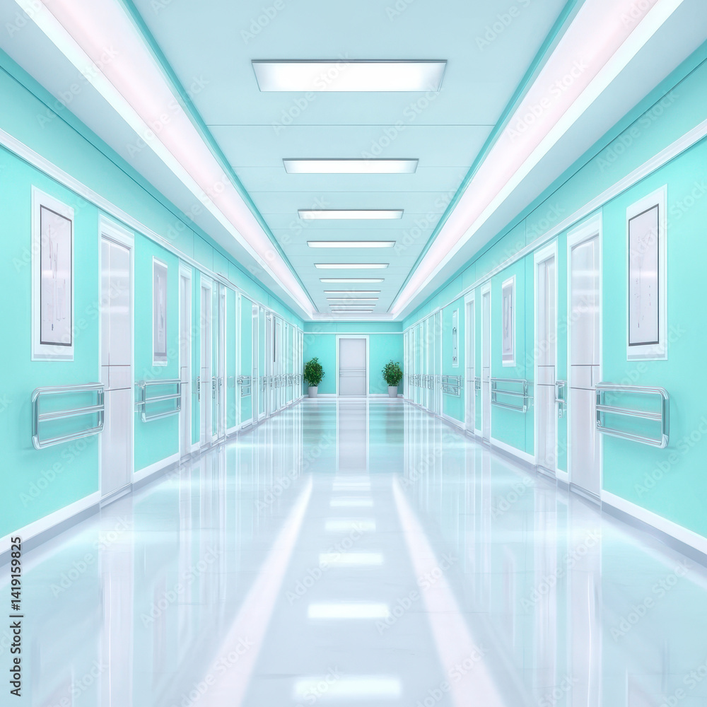 Bright and Modern Hospital Corridor with Clean Design Elements Bright and Modern Hospital Corridor with Clean Design Elements