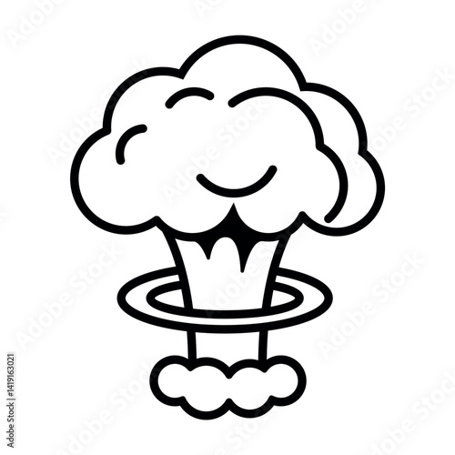 Cartoon Style Nuclear Explosion Linear Icon