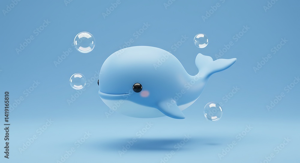 Obraz premium Cute Whale with Bubbles on Blue Background