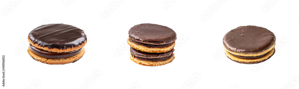 Chocolate covered cookies with dulce de leche filling, cut out transparent Chocolate covered cookies with dulce de leche filling, cut out transparent