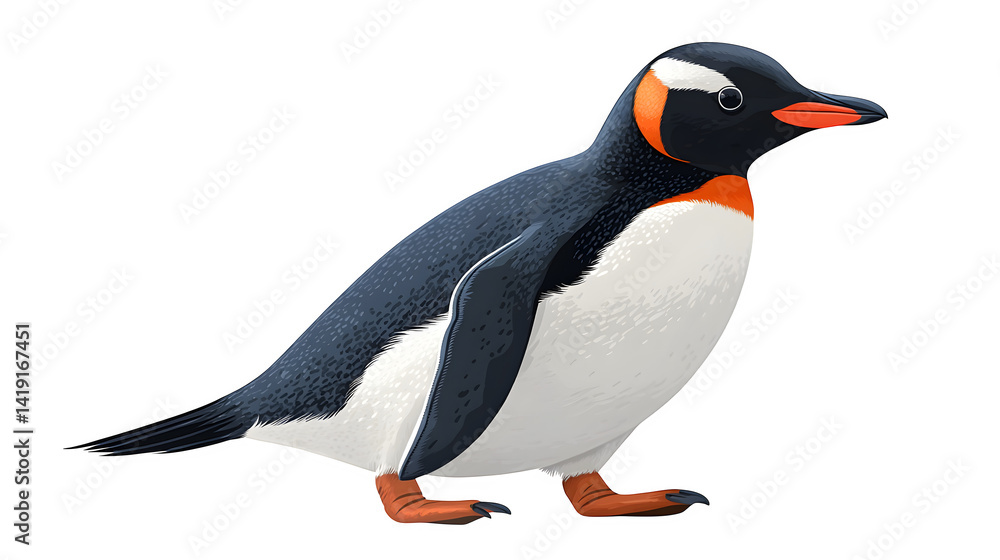 Obraz premium Penguin walking with flippers open, vector art, isolated on white background