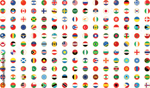 All countries flag set. National flags in circle shape. National flags set. Flags of countries