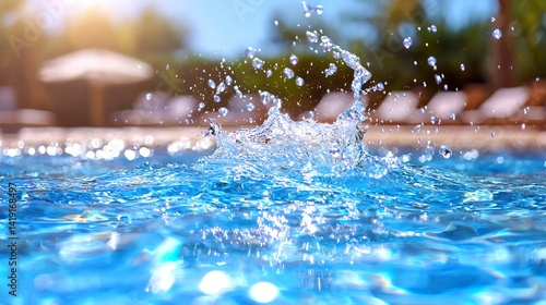Vibrant water splash in a sunny swimming pool