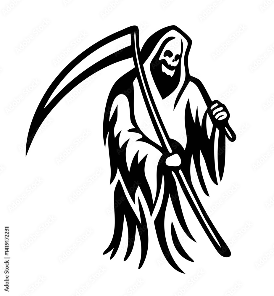 Fototapeta premium black and white svg vector, Halloween grim reaper icon