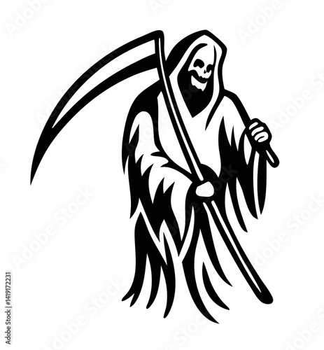 black and white svg vector, Halloween grim reaper icon