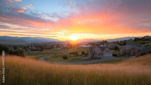 Stunning Dreamy Sunset Over a Vibrant Urban Landscape with Shades of Pink and Orange Painting the Serene Sky Above the Silhouetted City Skyline