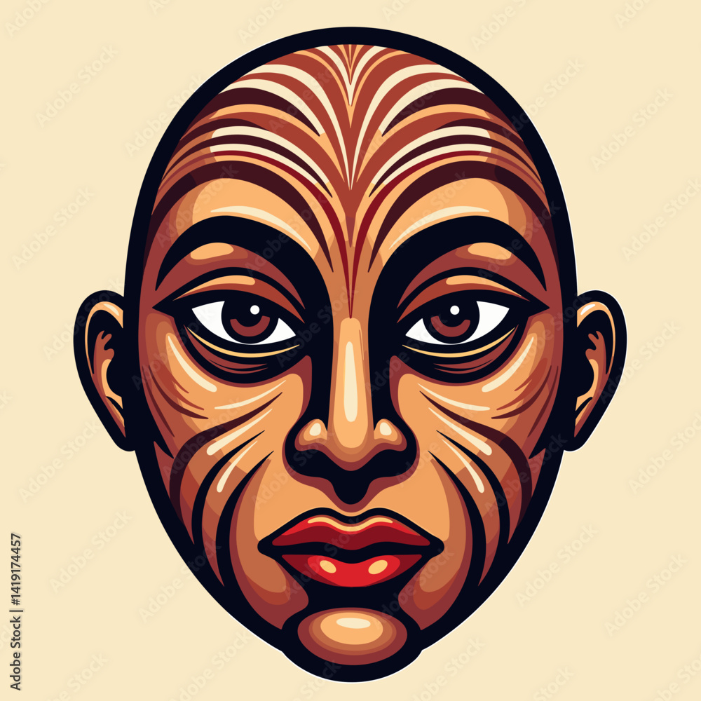 Artistic cultural face design with tribal markings on a light background Artistic cultural face design with tribal markings on a light background