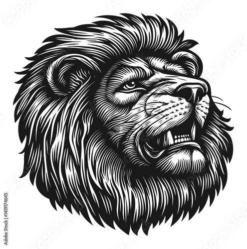 Detailed Lion Head Engraving for Creative Projects and Illustrations photo