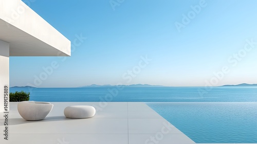 Serene Infinity Pool in a Luxurious Private Villa Seamlessly Blending with the Endless Ocean Horizon for a Tranquil and Captivating Vacation Retreat Experience