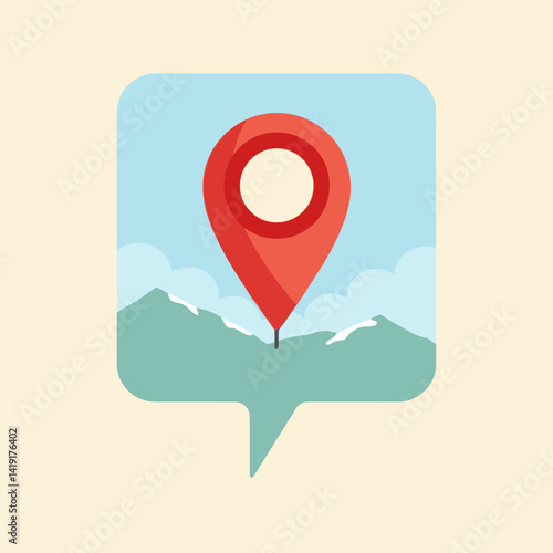 Location Pin Icon with Mountains in a Flat Design  