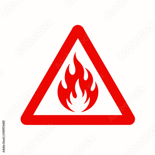 Fire hazard warning sign with flames in red triangular shape  