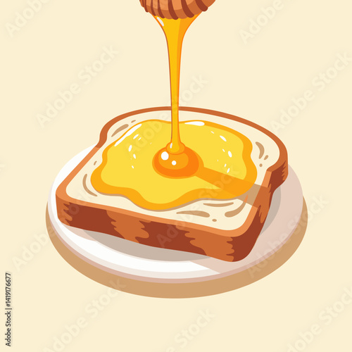 Honey drizzling on buttered toast in a minimalist style  