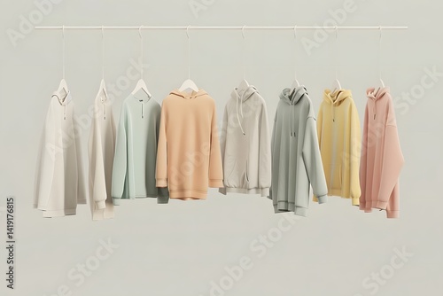 Wallpaper Mural Pastel Hoodies: A Stylish Collection of Soft, Comfortable Hooded Sweatshirts in Various Colors Hanging on a Rack, Perfect for Casual Wear and Everyday Style. Torontodigital.ca