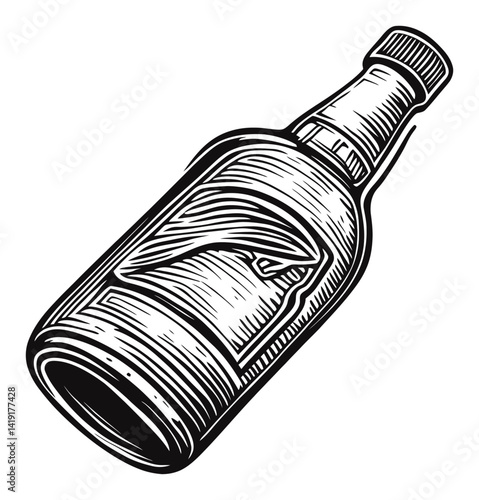 Vintage Engraving of a Whiskey Bottle in Black and White Style