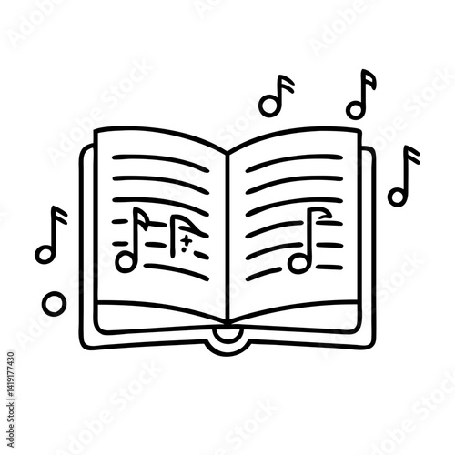 book and musical notes poetry or songbook icon