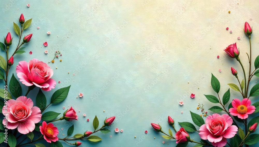 Fototapeta premium Subtle repeating floral motif on textured backdrop, elegant, background, seamless