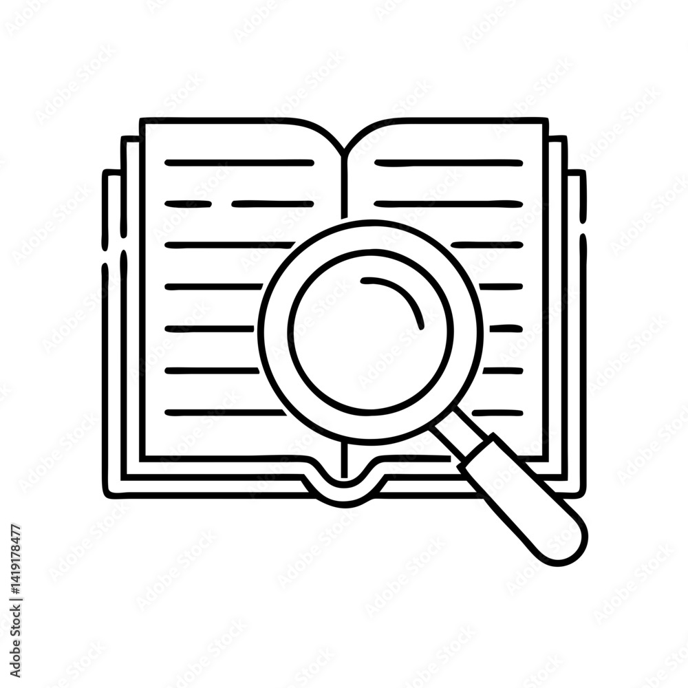 book with a magnifying glass icon, book with a magnifying glass line art - simple line art of book with a magnifying glass, perfect for book with a magnifying glass logos and icons book with a magnifying glass icon, book with a magnifying glass line art - simple line art of book with a magnifying glass, perfect for book with a magnifying glass logos and icons