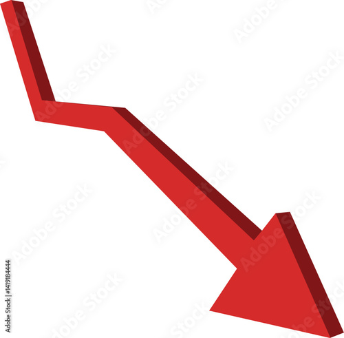 Red 3D downward arrow - business downfall, failure, loss