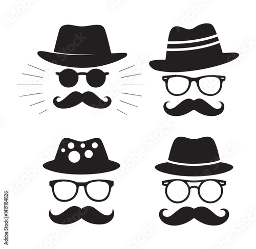 Happy father's day design concept with dashing mustache, eyeglass and hat silhouette vector on white background