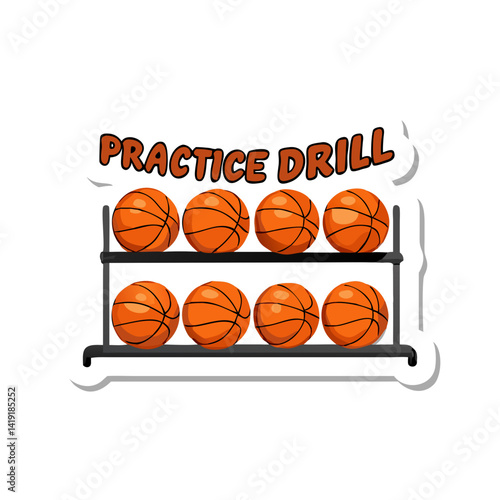 Basketball practice rack with multiple balls cartoon illustration