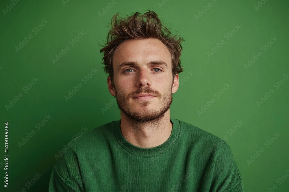 Man portrait, green background Man portrait, green background