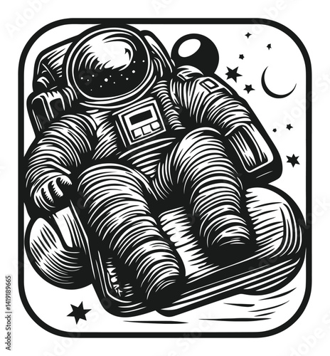 Astronaut in Space Engraving Illustration Art Design