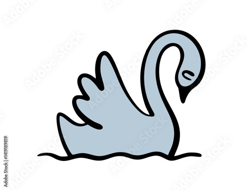 Beautiful animal swims in the lake. Vector illustration of an elegant bird on the water, cartoon swan with a long neck.