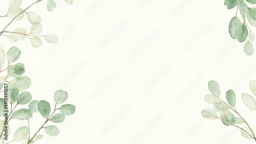 Delicate sprigs of green leaves delicately frame the soft background, the image evokes a sense of tranquility and natural beauty. Delicate sprigs of green leaves delicately frame the soft background, the image evokes a sense of tranquility and natural beauty.