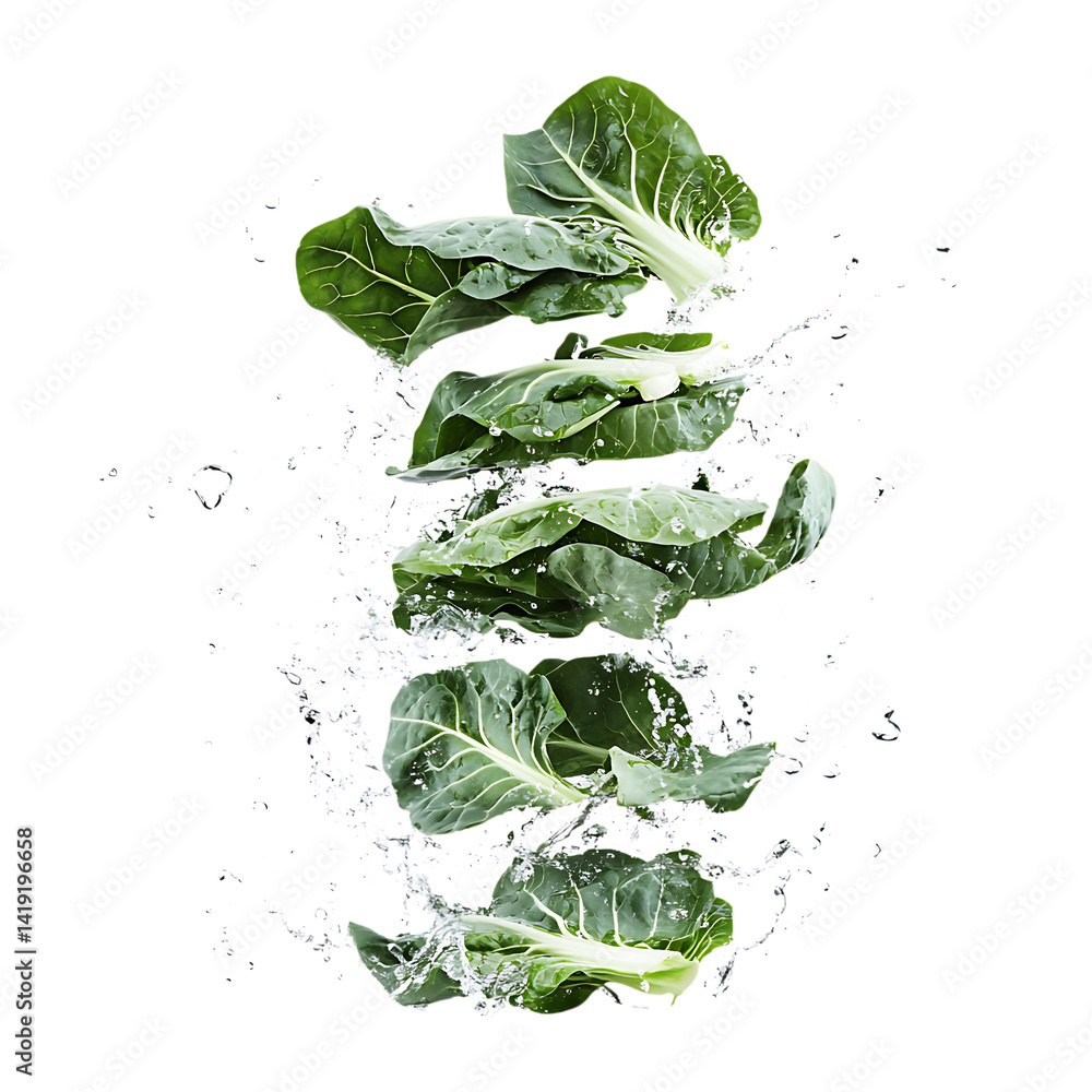 Obraz premium Collard Greens stack with half slice falling png