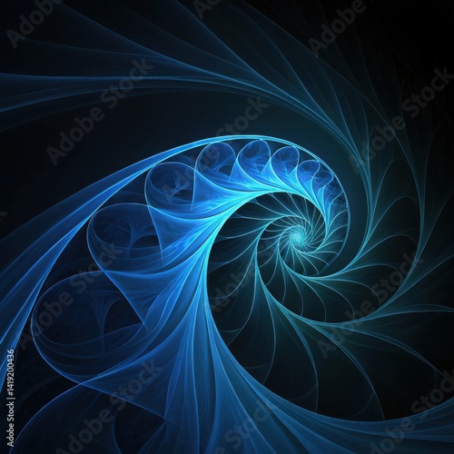 Blue Fractal Spiral with Radiant Light Energy Pattern