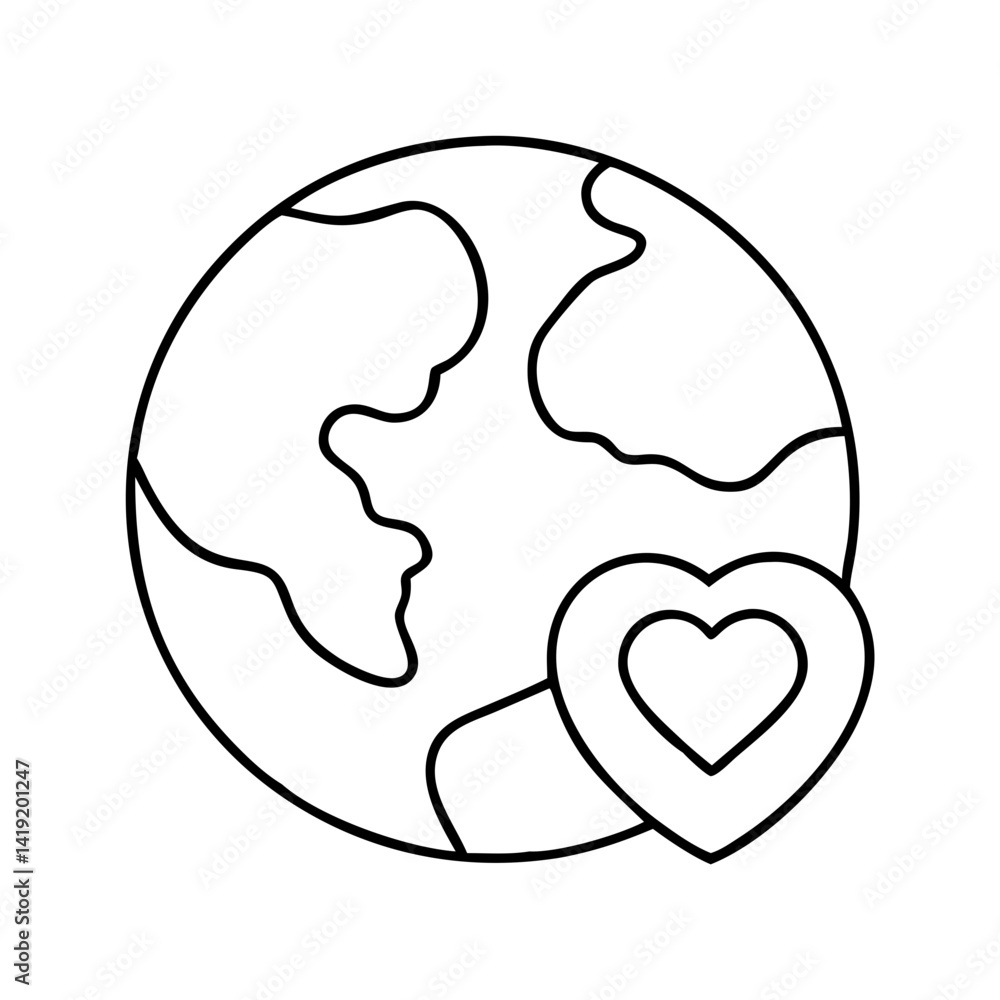 earth with a heart icon, earth with a heart line art - simple line art of earth with a heart, perfect for earth with a heart logos and icons earth with a heart icon, earth with a heart line art - simple line art of earth with a heart, perfect for earth with a heart logos and icons