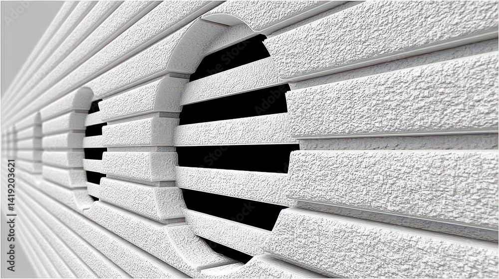 Abstract White Textured Surface with Circular Cutouts and Black Background