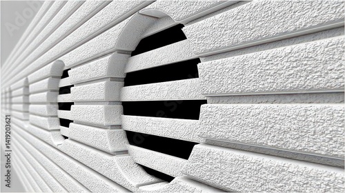 Obraz na płótnie Abstract White Textured Surface with Circular Cutouts and Black Background w salonie
