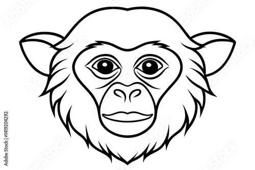 Gibbon Head Line Art Vector Illustration