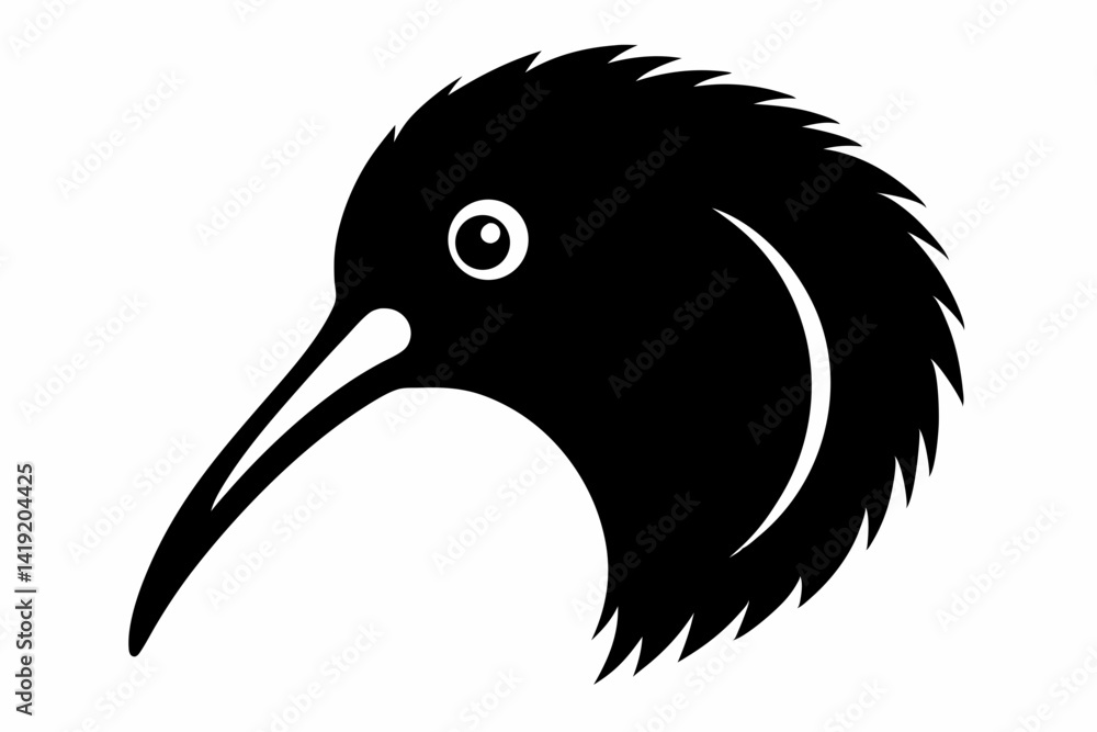 Fototapeta premium Kiwi Bird Head Black Silhouette Vector Illustration