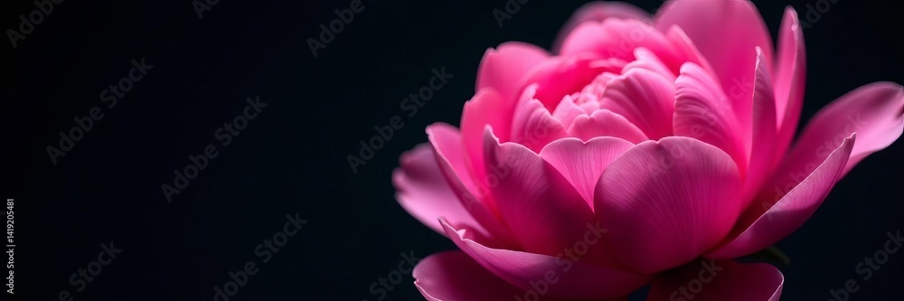 Vibrant pink peony petals in close up on dark background, close-up, isolated Vibrant pink peony petals in close up on dark background, close-up, isolated