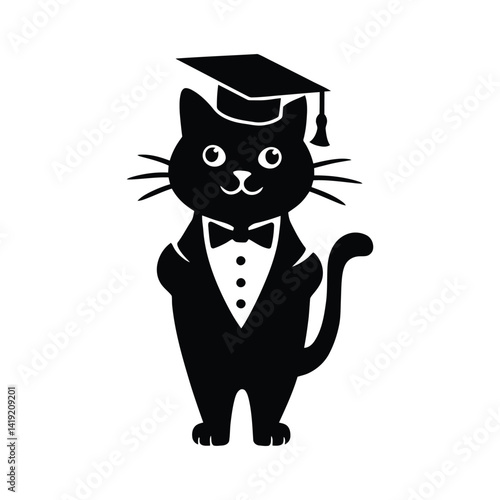 Graduating Cat in Suit Educational Illustration, Formal Cat Graduate for Education Theme