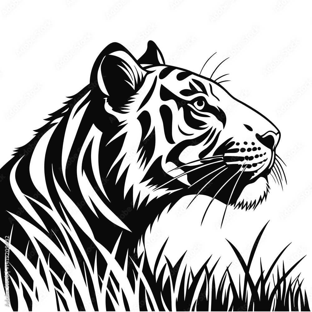 Obraz premium elegant black silhouette of a tiger s head facing
