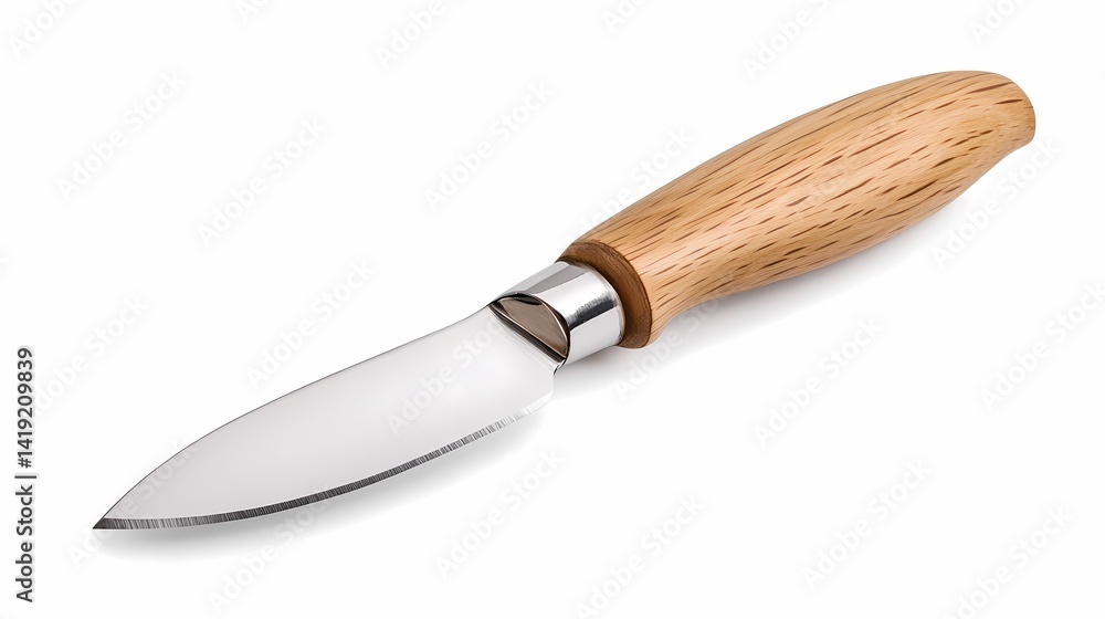 Fototapeta premium Wooden-handled knife, studio shot, white background, kitchen utensil