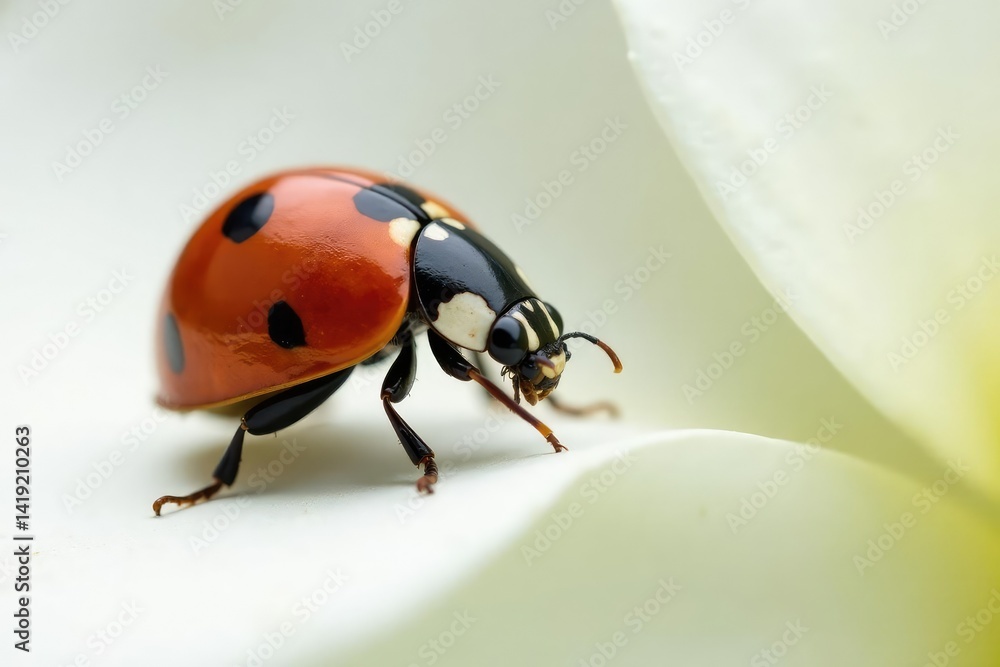 Fototapeta premium Close-up of a single ladybug on white background, insect, nature, Coccinellidae
