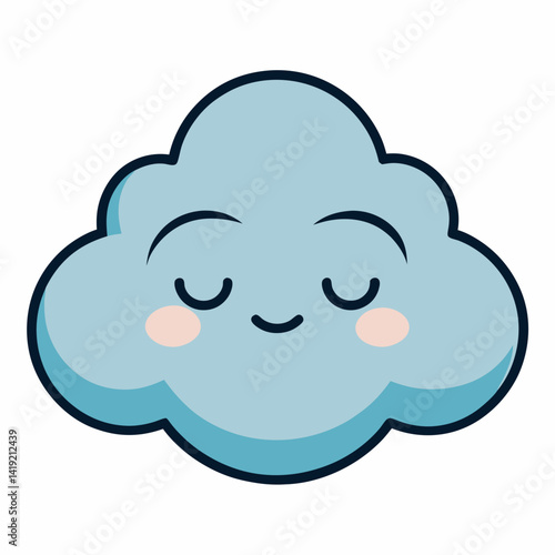 A cartoon cloud with closed eyes, appearing peaceful and content, floating against a blue sky background.
