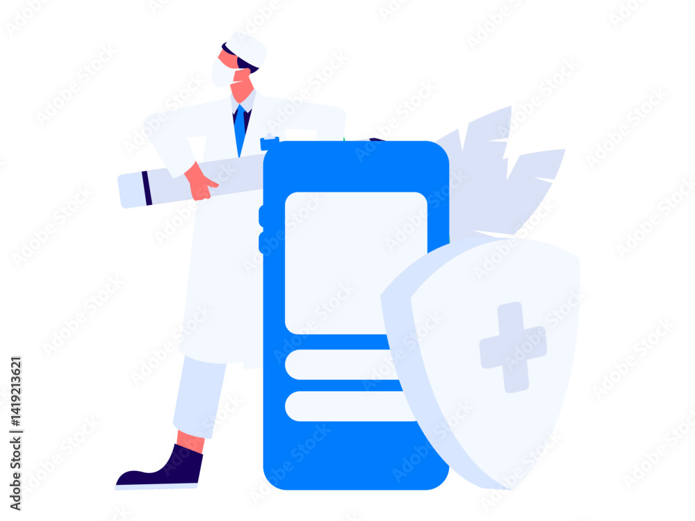 Fototapeta premium Medical characters fighting the epidemic flat vector concept operation hand drawn illustration 