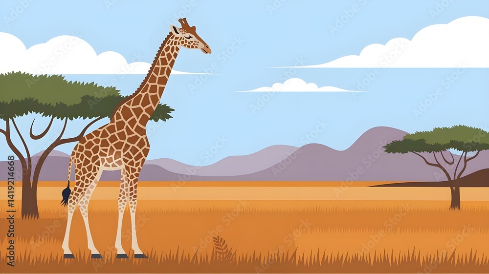 Obraz premium giraffe in the savannah, safari illustration, african wildlife