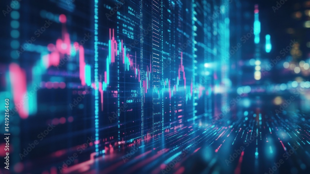 Fototapeta premium Futuristic financial data visualization on a digital screen