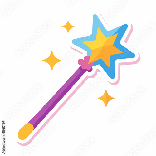 A sticker featuring a magic wand adorned with stars, symbolizing enchantment and creativity.