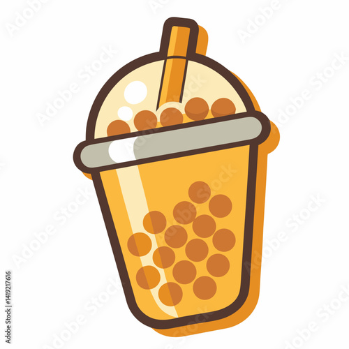 Bubble tea sticker featuring a colorful cup with a straw and floating bubbles, representing a popular beverage.