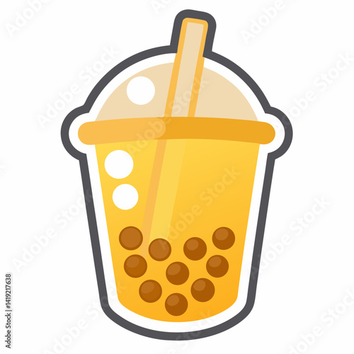 Bubble tea sticker featuring a colorful cup with a straw and floating bubbles, representing a popular beverage.
