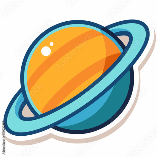 Saturn planet sticker featuring its iconic rings and vibrant colors on a white background.