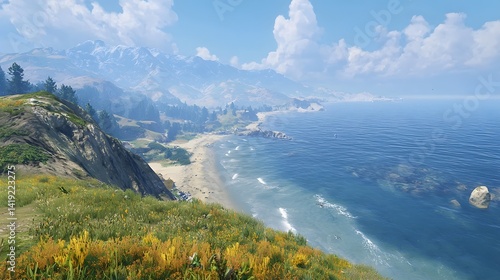 Breathtaking Coastal Scenery with Captivating Ocean Vistas and Dramatic Cliff Formations  Serene and Tranquil Seaside Landscape with Stunning Panoramic Views of the Horizon and Majestic Skies