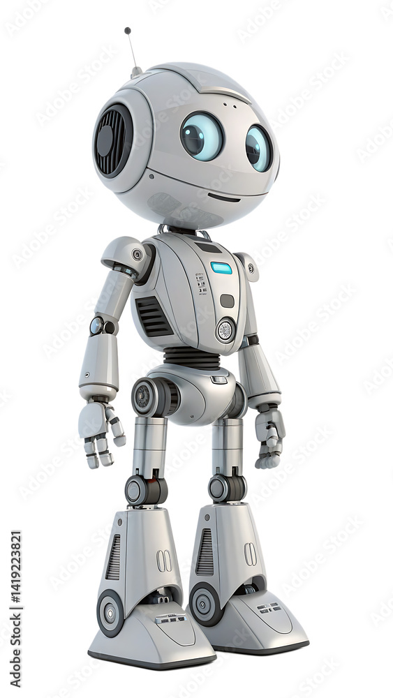 Cute friendly robot character with big eyes isolated on white background Cute friendly robot character with big eyes isolated on white background